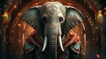 anthropomorphic elephant linquistics, digital art illustration photo