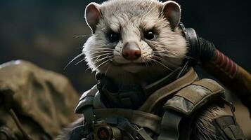 anthropomorphic ferret grenadier, digital art illustration photo