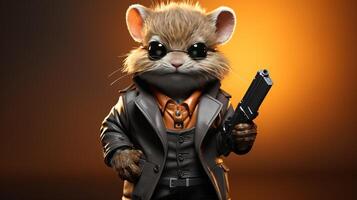 anthropomorphic gerbil spy, digital art illustration photo