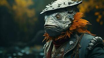 anthropomorphic fish thief, digital art illustration photo