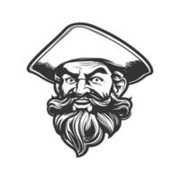 adventurous captain mascot, vintage logo line art concept black and white color, hand drawn illustration vector