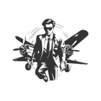 air piper of power, vintage logo line art concept black and white color, hand drawn illustration vector