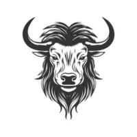 yak, vintage logo line art concept black and white color, hand drawn illustration vector