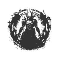 apocalyptic summoner duelist of wrath and fire, vintage logo line art concept black and white color, hand drawn illustration vector