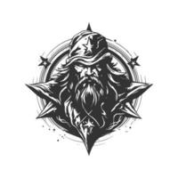 chaos wizard scout, vintage logo line art concept black and white color, hand drawn illustration vector