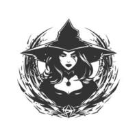 xenoavenger witch, vintage logo line art concept black and white color, hand drawn illustration vector