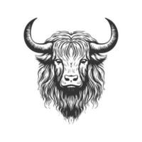 yak monster, vintage logo line art concept black and white color, hand drawn illustration vector