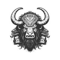yak warrior, vintage logo line art concept black and white color, hand drawn illustration vector