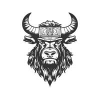 yak warrior, vintage logo line art concept black and white color, hand drawn illustration vector