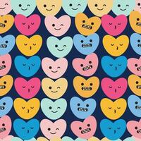 Cute hearts collection hand drawn seamless pattern. Kawaii style. Heart icons. Sweet romantic set. Vector illustration