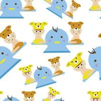 Cute  baby have fun in seesaw seamless pattern vector