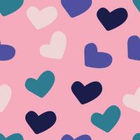 Cute multicolored hearts seamless pattern on pink background. Romantic Print. Hand Drawn Hearts. Isolated on a pink background. Good for fabrics, packaging backgrounds, etc. vector