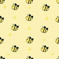 Seamless Pattern with flying bees. Vector Cartoon black and yellow bees isolated on white background. Cartoon doodle cute bees seamless line pattern