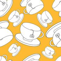 Cute teacups seamless pattern on yellow background. vector