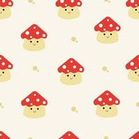 Cute kawaii mushrooms seamless pattern. Ideal for print for stationery supplies, decor, textile, wrapping paper etc. vector