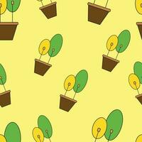 Cute hand drawn flower pots seamless pattern. Flat style, doodle home plants. Botany illustration. Vector. Isolated vector