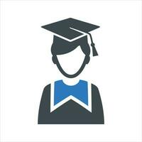Graduate student boy icon. Vector and glyph
