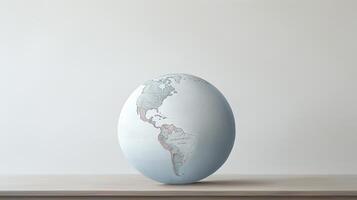 un globo en un blanco antecedentes con un mapa de el mundo ai generativo foto