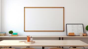 blanco tablero en un de madera piso en un vacío habitación ai generativo foto