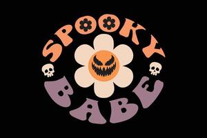 Spooky Babe Retro Groovy Funny Halloween T-Shirt Design vector