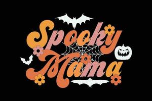 Spooky Mama Retro Groovy Mom Funny Halloween T-Shirt Design vector