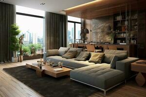 Stylish Living Room. Modern Interior Design. AI Generative photo