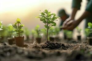 un persona quien plantas arboles o trabajos en un verde planeta comunidad. ai generativo foto