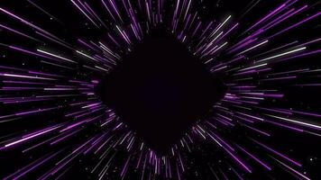 Purple diamond creative colored glow lines traces flowing seamless backdrop. Rhombus shape floating glowing color rays background loop. Template for title. Place for text. video