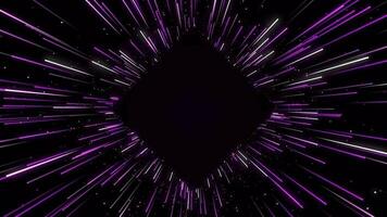 Purple diamond creative colored glow lines traces flowing seamless backdrop. Rhombus shape floating glowing color rays background loop. Template for title. Place for text. video