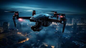Drone spaceship flying in the night sky photo