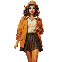 Vintage Autumn Vibe Pin-up Girl Seasonal Illustration AI Generated png