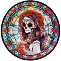 Vibrant Day of the Dead Stained Glass Illustration png, AI Generated png