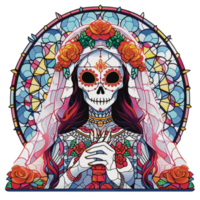 Vibrant Day of the Dead Stained Glass Illustration png, AI Generated png