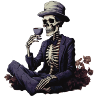 skeleton smoking a pipe on transparent background AI Generative png