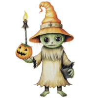 a baby monster on Halloween character holding a lollipop , png