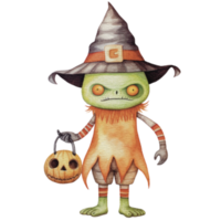 a baby monster on Halloween character holding a lollipop png, Ai generative png