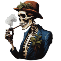 skeleton smoking a pipe on transparent background AI Generative png