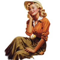 Vintage Autumn Vibe Pin-up Girl Seasonal Illustration AI Generated png