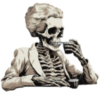 skeleton smoking a pipe on transparent background AI Generative png