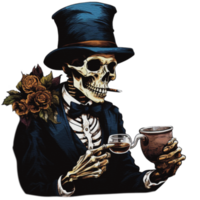 skeleton smoking a pipe on transparent background AI Generative png