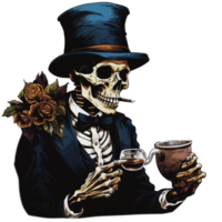 skeleton smoking a pipe on transparent background AI Generative png