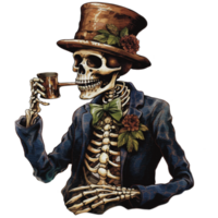 skeleton smoking a pipe on transparent background AI Generative png