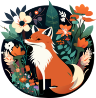 Fox and flowers. AI Generated png