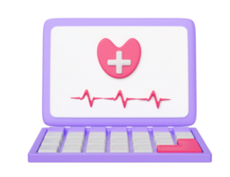 3d medizinisch Laptop Bericht mit Druck Herz Bewertung isoliert. 3d machen Illustration png