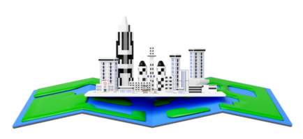 skyscraper building in big city with map isolated. 3d render illustration png