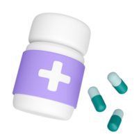 3d medicine bottle with capsule pills isolated. 3d render illustration png