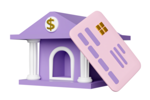 Bank eller beskatta kontor byggnad med kreditera kort ikon isolerat. uppkopplad handla, sparande pengar, uppkopplad betalning, företag finansiera, kontantlös begrepp, 3d framställa illustration png