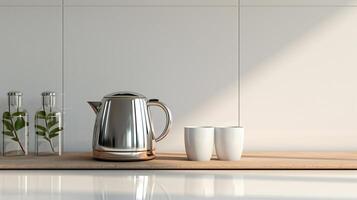 a coffee maker and a cup of coffee on a counter AI Generative photo