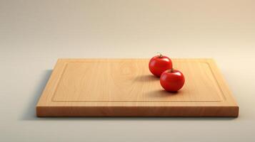 a wooden cutting board with a plant in a vase photo