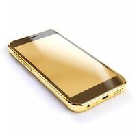 Golden smartphone on white background. photo